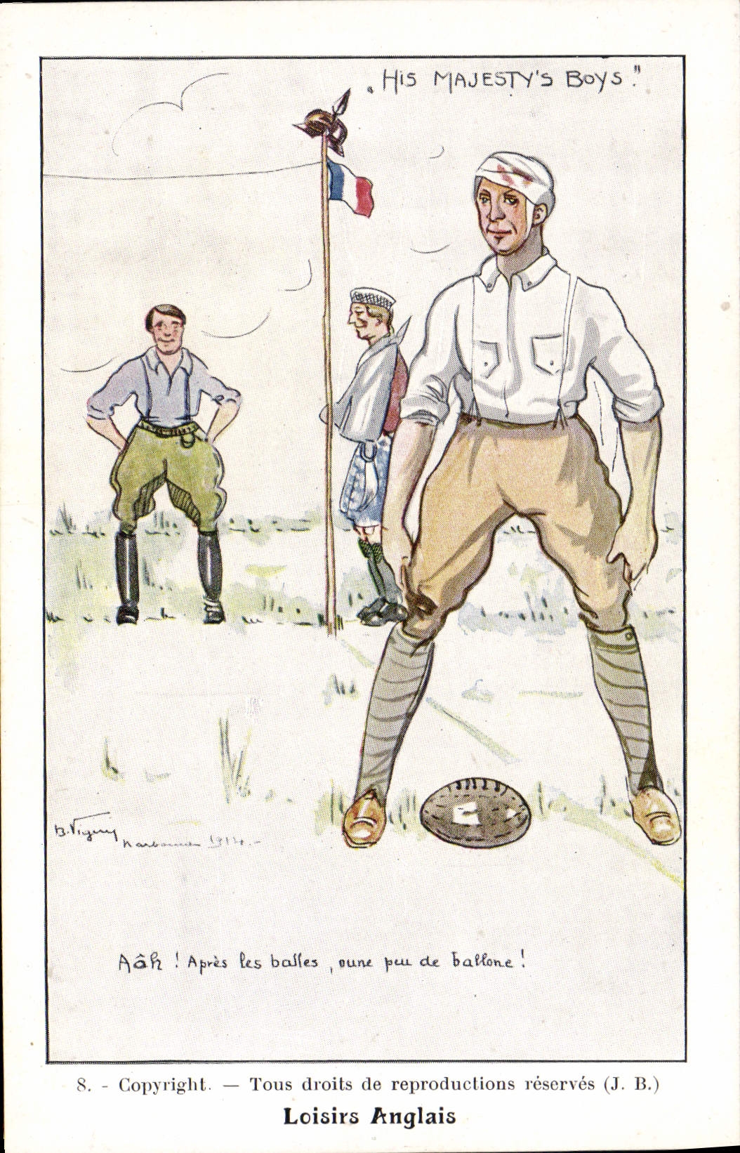 CPA Fantaisie Illustrateur Loisirs anglais Rugby Militaria