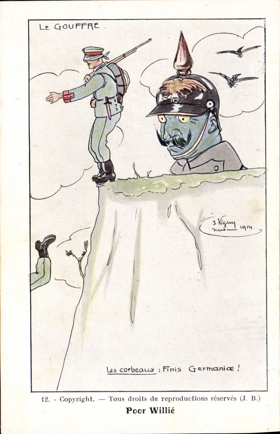 CPA Fantaisie Illustrateur Poor Willie Guillaume Le gouffre Militaria
