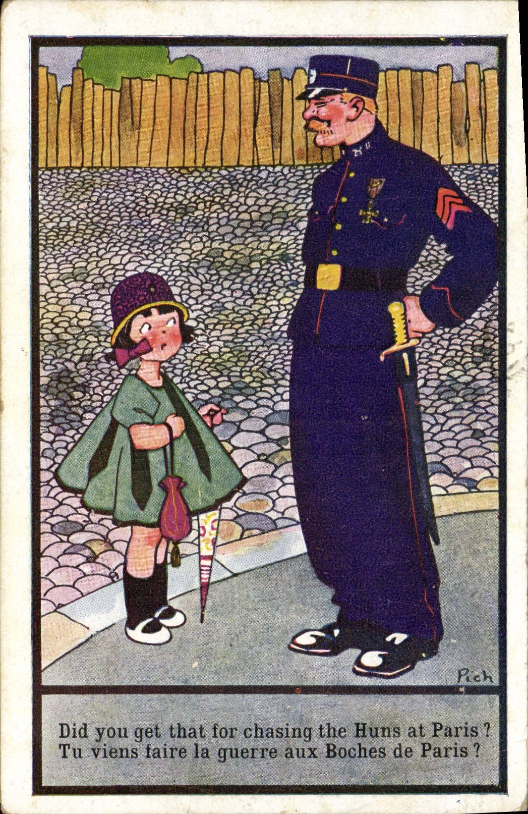 Enfant et soldat — caricature de guerre — J. Amiard, Imprimeur, Paris, Série N°123