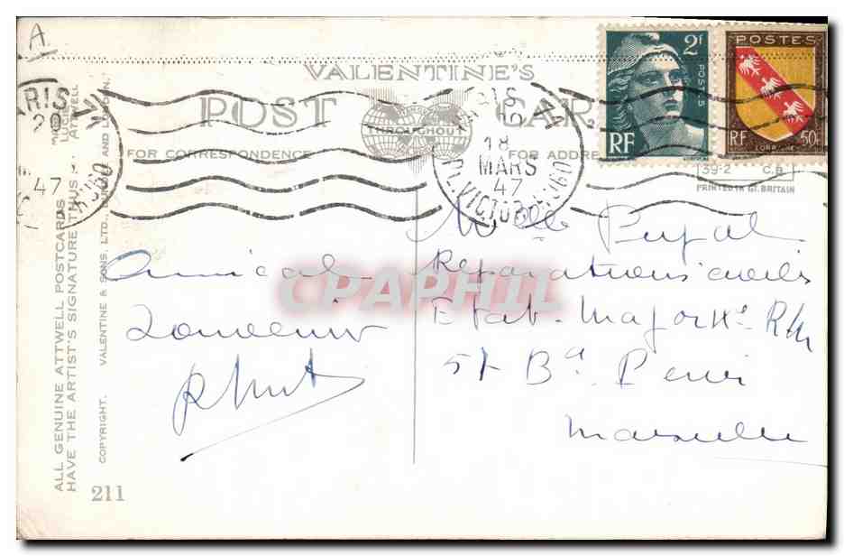 Enfant et soldat — Carte postale de Valentine's Postcards — éditeur Valentine's Postcards, n°211 — Verso