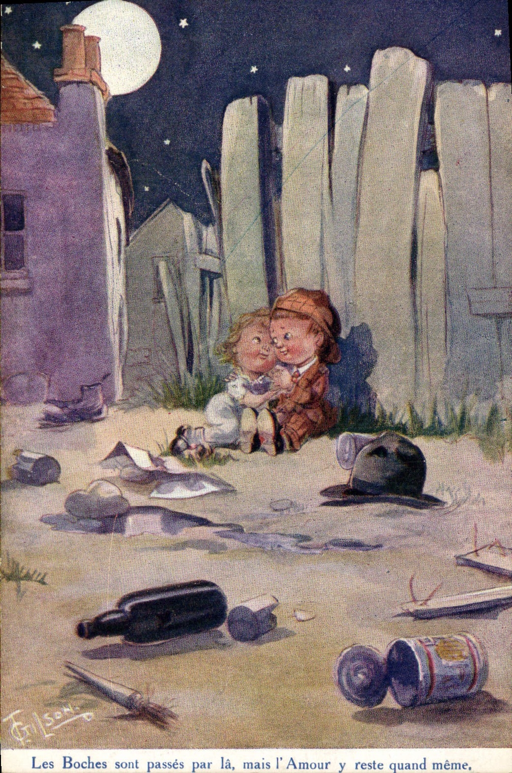 Deux enfants sous la lune — scène de guerre — Ludgate British Manufacture, série 505