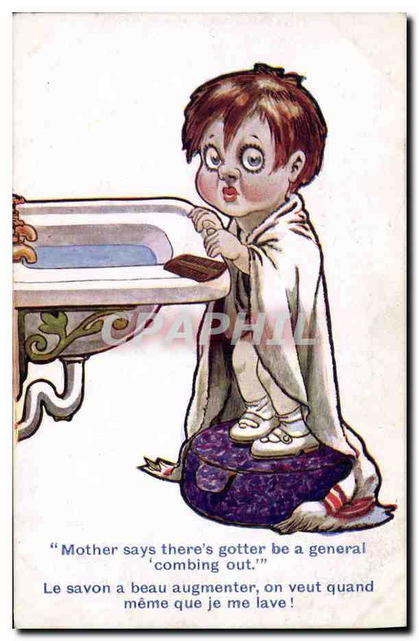 Enfant lavant — texte bilingue — Inter Art Co. London, série 'Comique' n°1794
