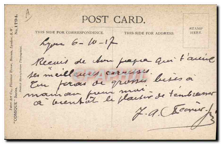 Enfant lavant — texte bilingue — Inter Art Co. London, série 'Comique' n°1794 — Rückseite