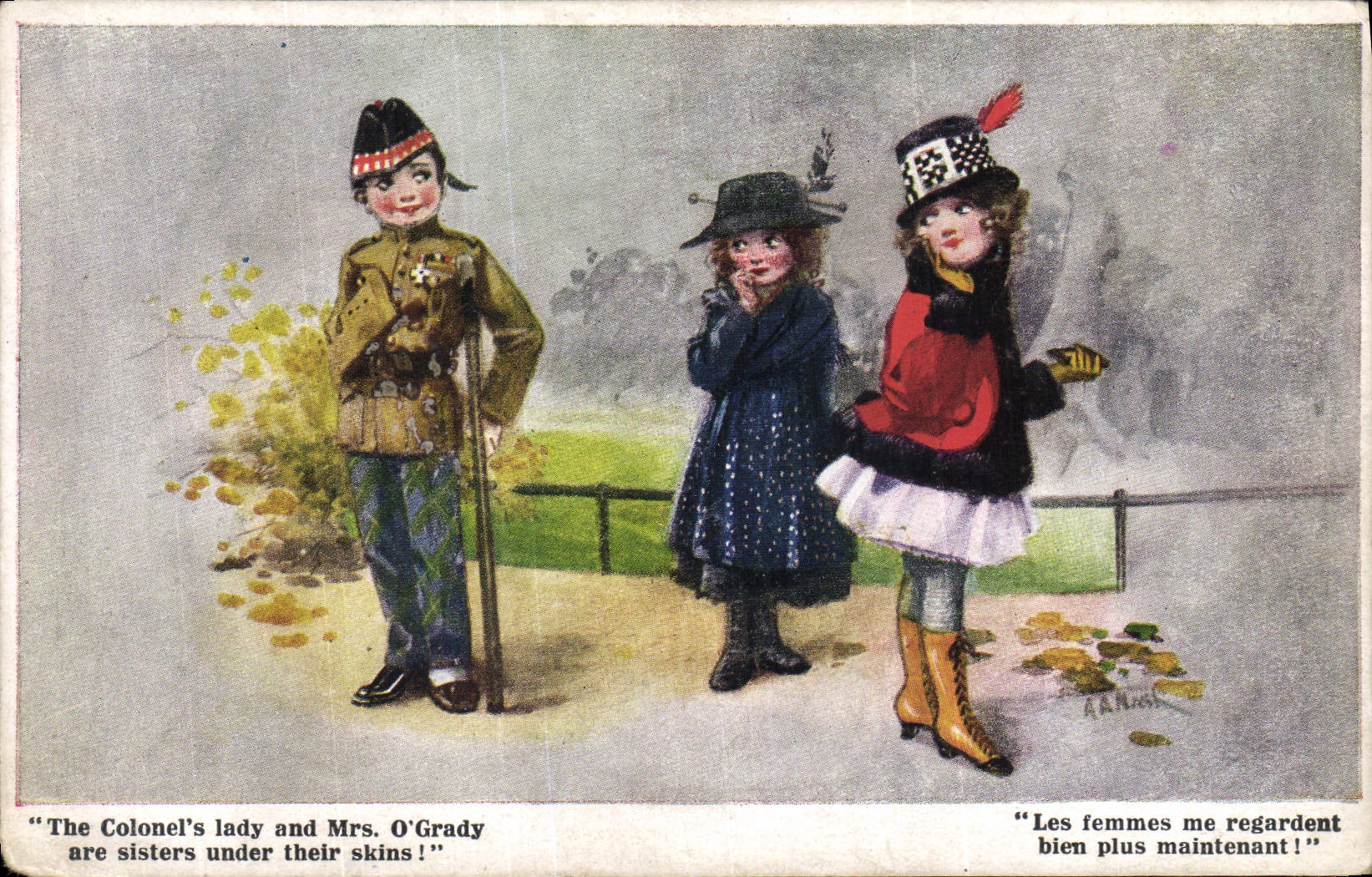 CPA Fantaisie Illustrateur Les femmes me regardent Militaria