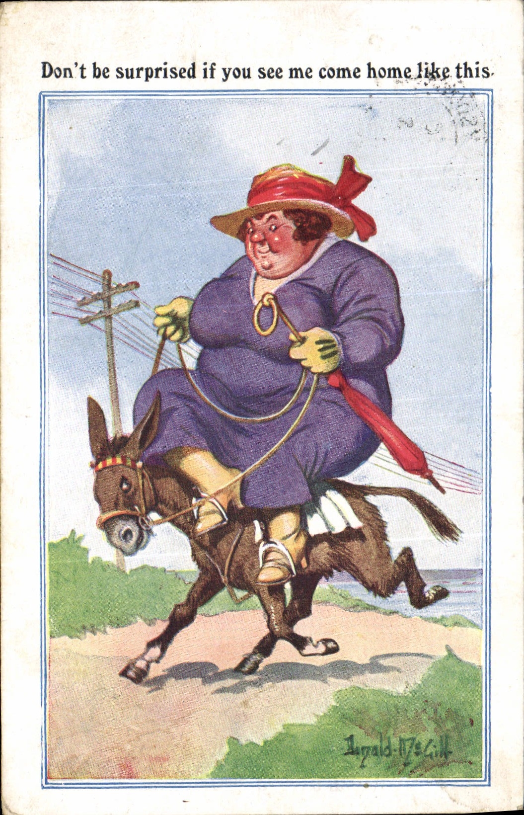 CPA Fantaisie Illustrateur Donald Mc Gill Femme Ane mule