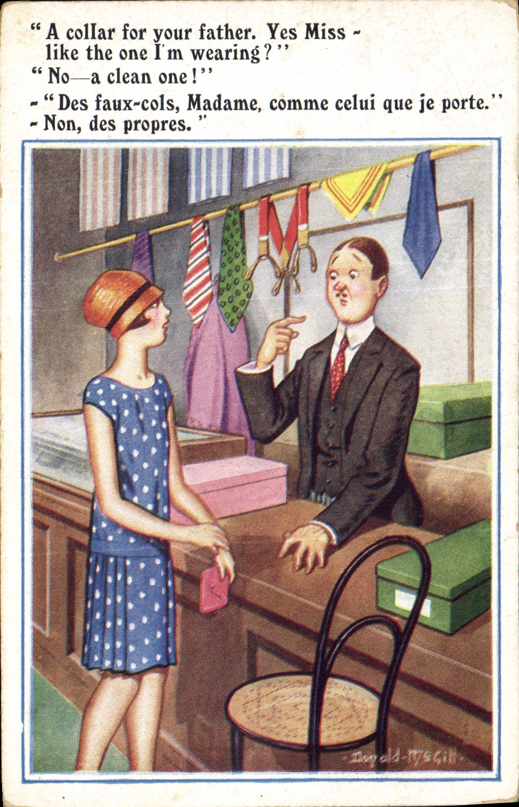 Client et vendeur dans une boutique de cravates — Comique Series — Inter-Art Co., Florence House, Barnes, S.W.1