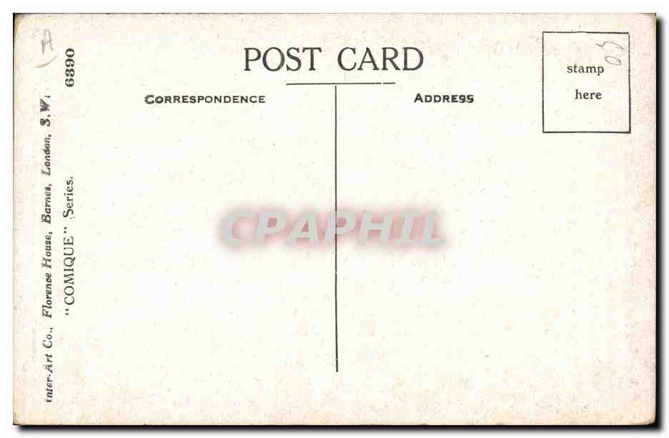Client et vendeur dans une boutique de cravates — Comique Series — Inter-Art Co., Florence House, Barnes, S.W.1 — Verso
