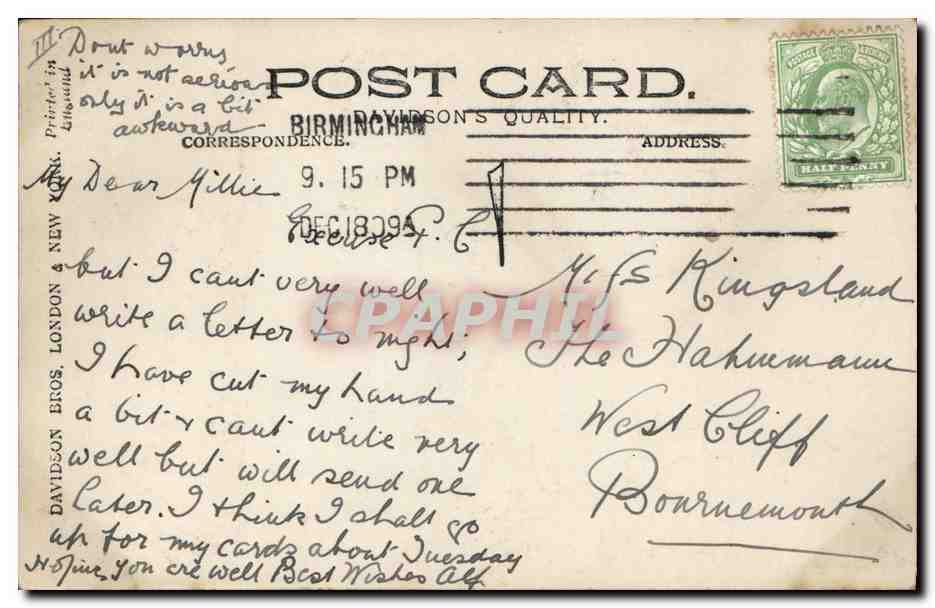 Pauline Chase — harpiste — Davidson Bros. & New York — Verso