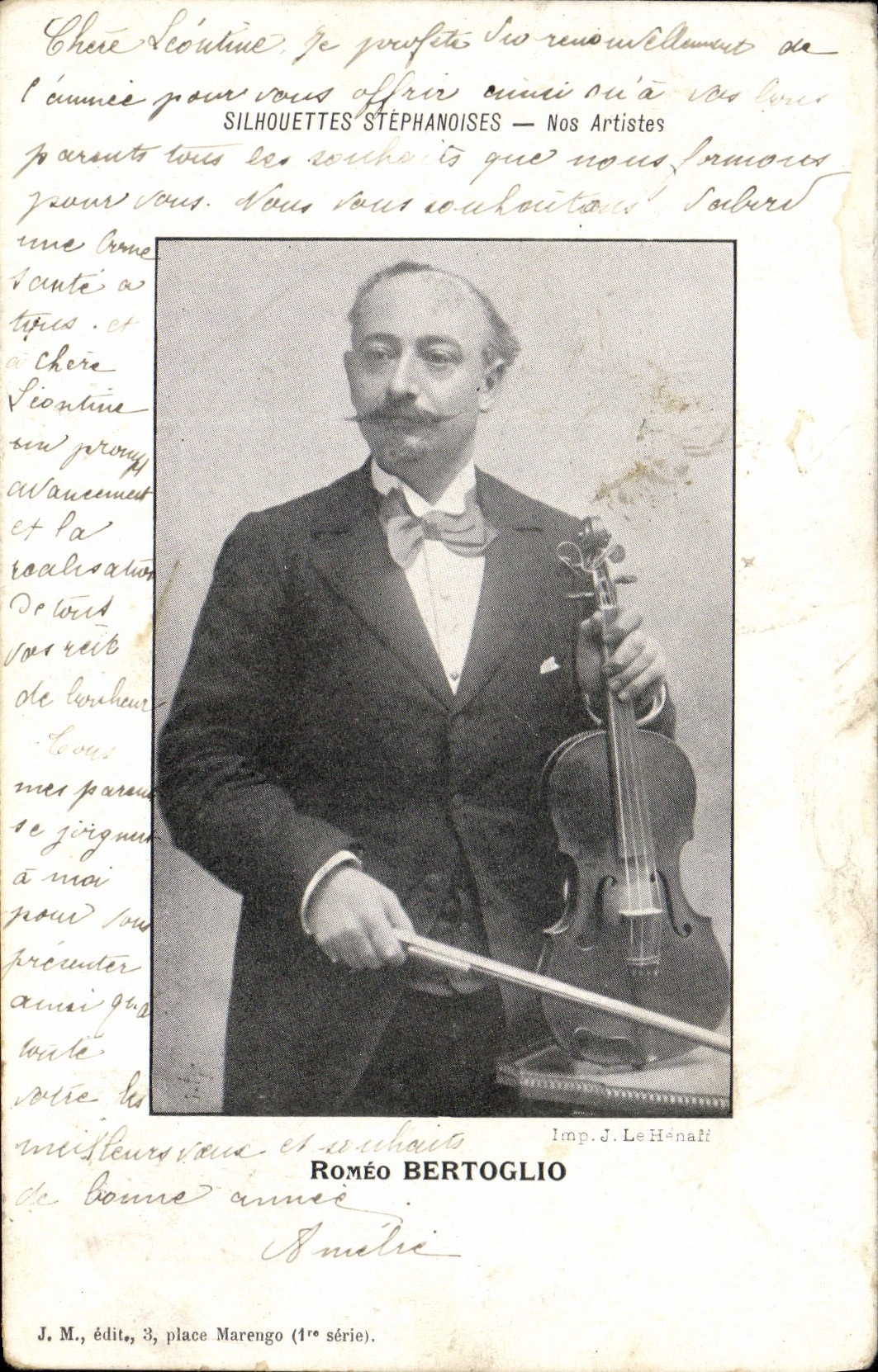 Roméo Bertoglio — Violoniste — Silhouettes Stéphanoises, 1ère série, Imp. J. Le Hénati