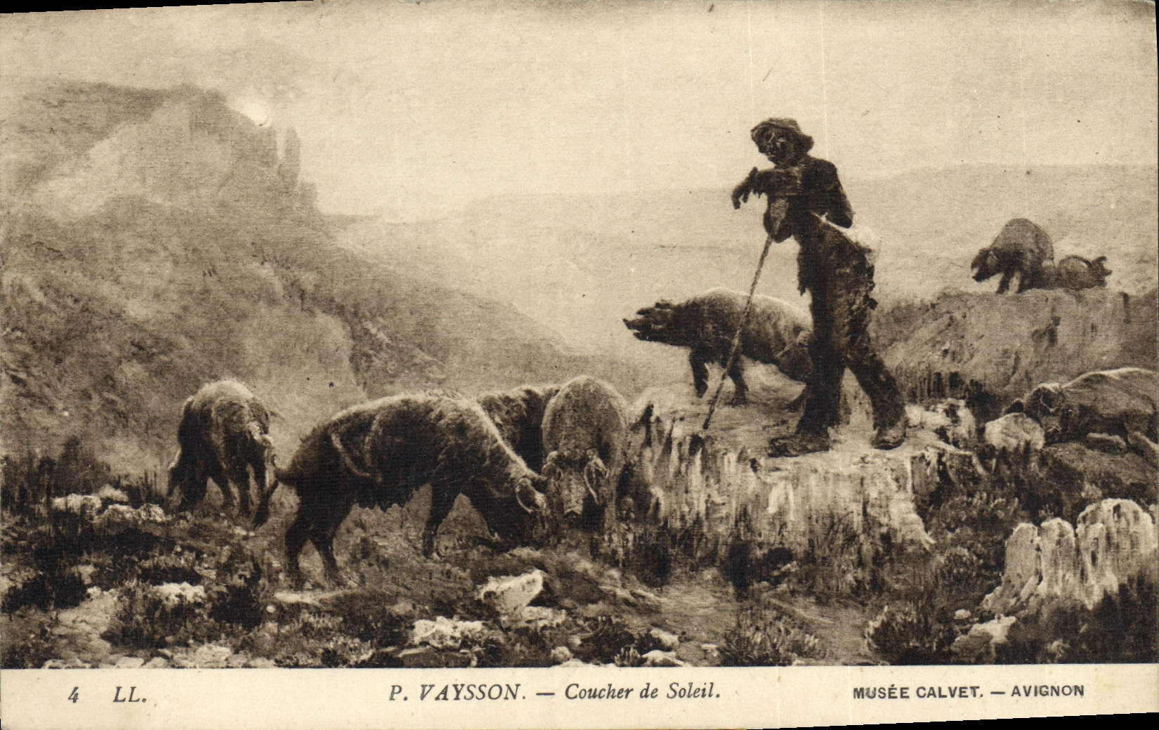 CPA Cochon Porc Vaysson Coucher de soleil Musee Calvet Avignon 