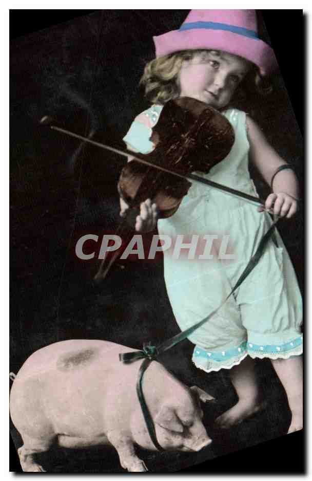 CPA Cochon Porc Enfant Bebe Violon 