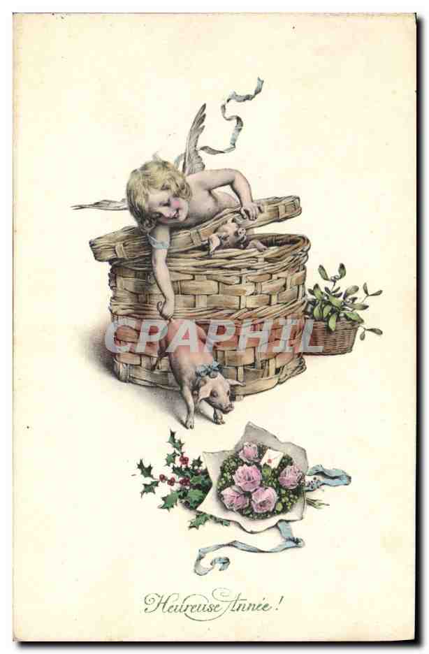 CPA Cochon Porc Enfant Ange 