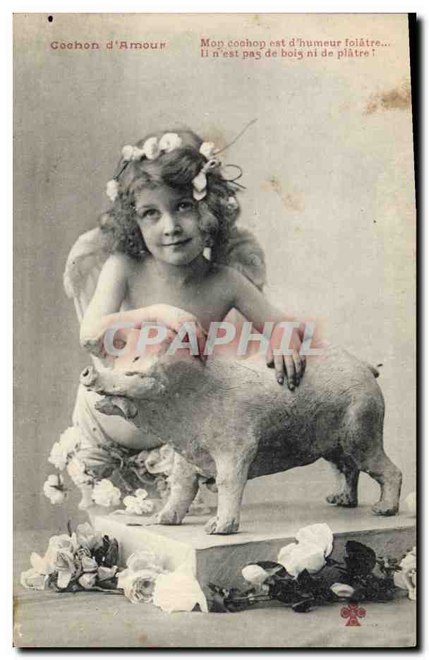 CPA Cochon Porc Enfant Ange 