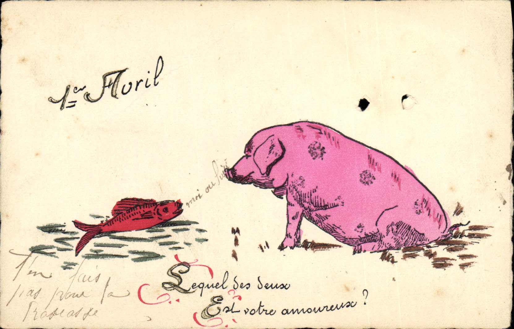 CPA Cochon Porc Poisson 1er Avril 