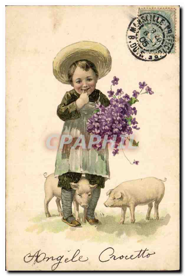 CPA Cochon Porc Enfant 