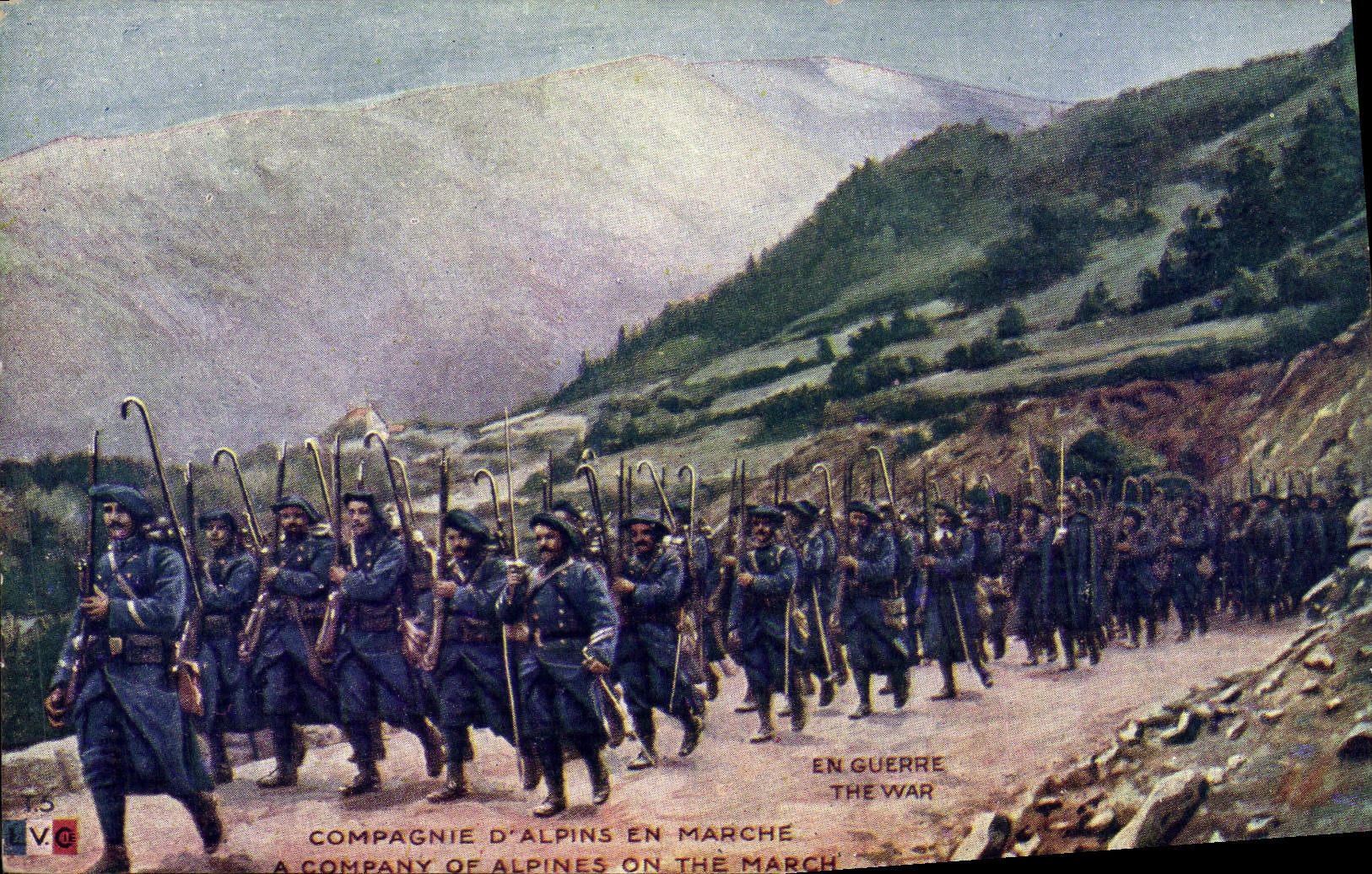 Compagnie d'Alpins en marche — En guerre — Éditeur L.V.C. n° 73