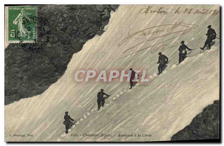 CPA Militaria Chasseurs alpins Ascension a la corde