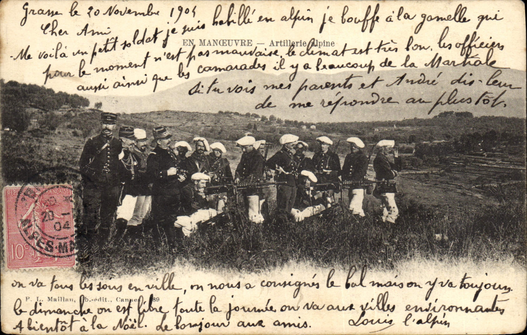 Artillerie Alpine — En Manœuvre — P. L. Maillan, édit., Cannes 89
