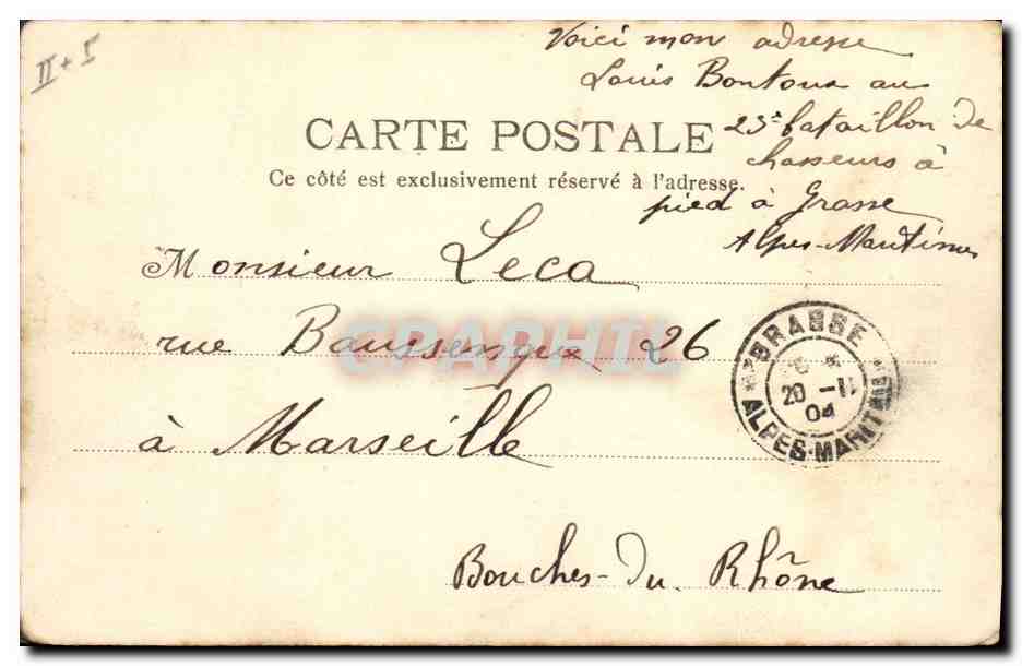 Artillerie Alpine — En Manœuvre — P. L. Maillan, édit., Cannes 89 — Verso