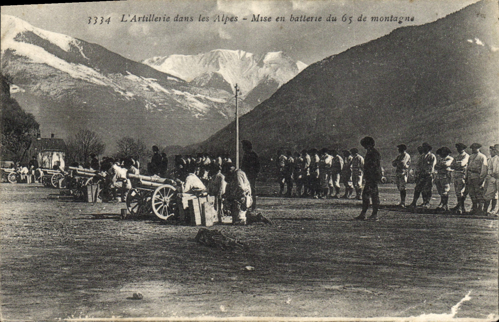 L'Artillerie dans les Alpes — Mise en batterie du 65 de montagne — E. Reynaup, Imp. Edit. Chambéry, n° 3334