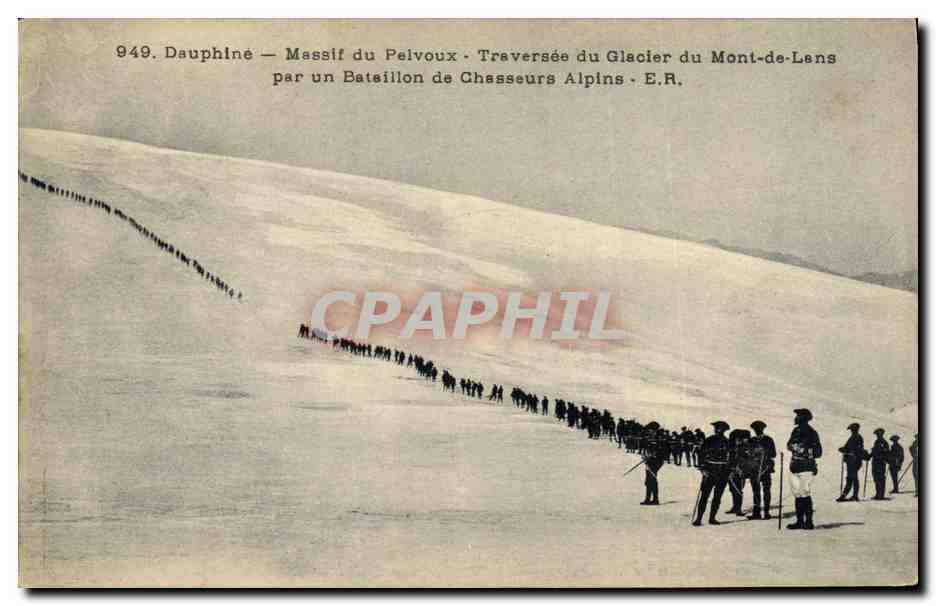 CPA Militaria Chasseurs alpins Dauphine Massif du Pelvoux Traversee du glacier du Mont de Lans par un bataillon 