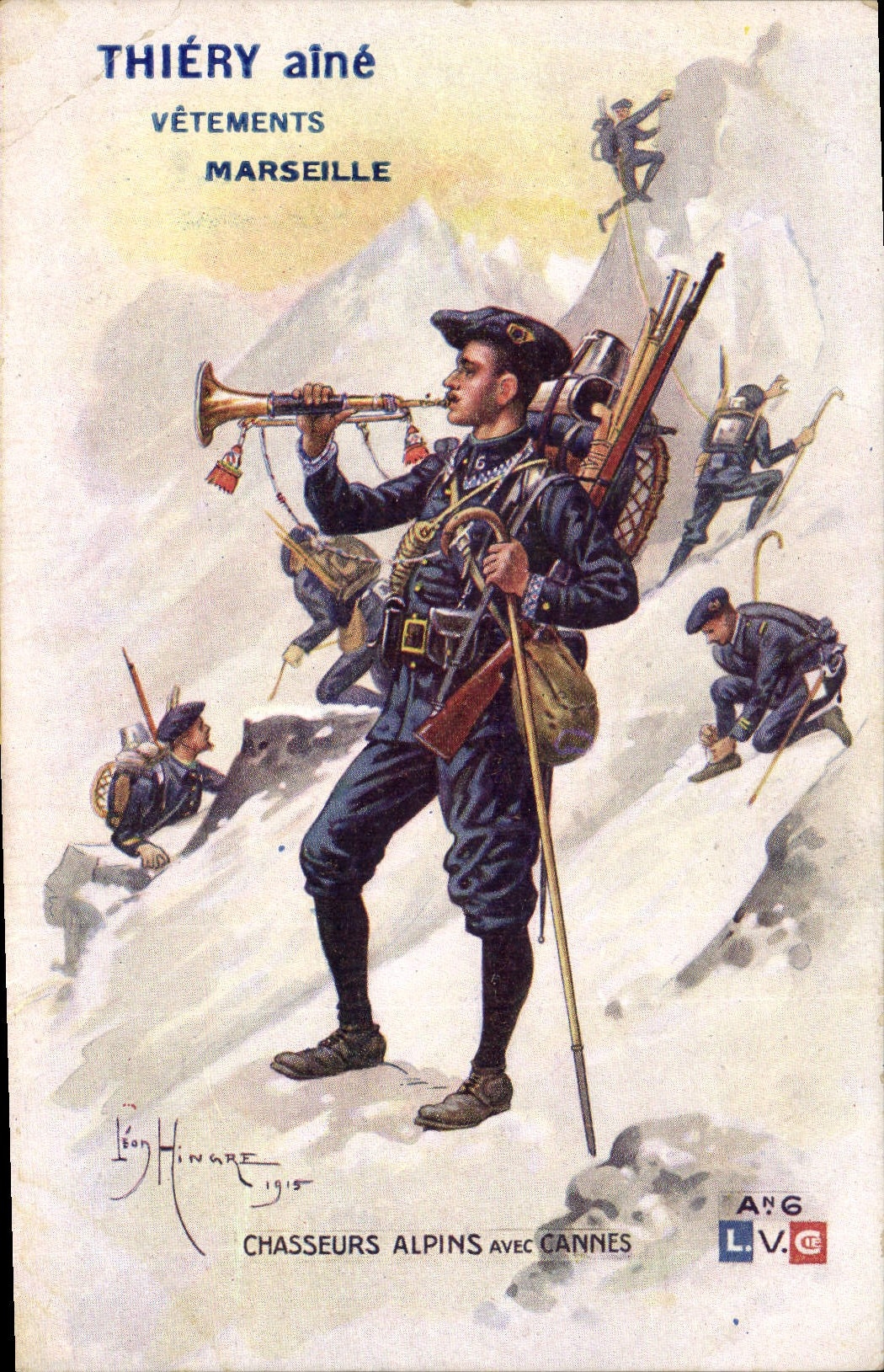 CPA Militaria Chasseurs alpins avec cannes Thieru Aine Vetements Marseille