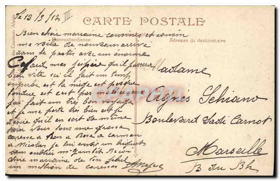 Canon de 65 mm de montagne des Alpins — En guerre — Éditeur Th. (Théophile?) — N° de série non visible — Verso