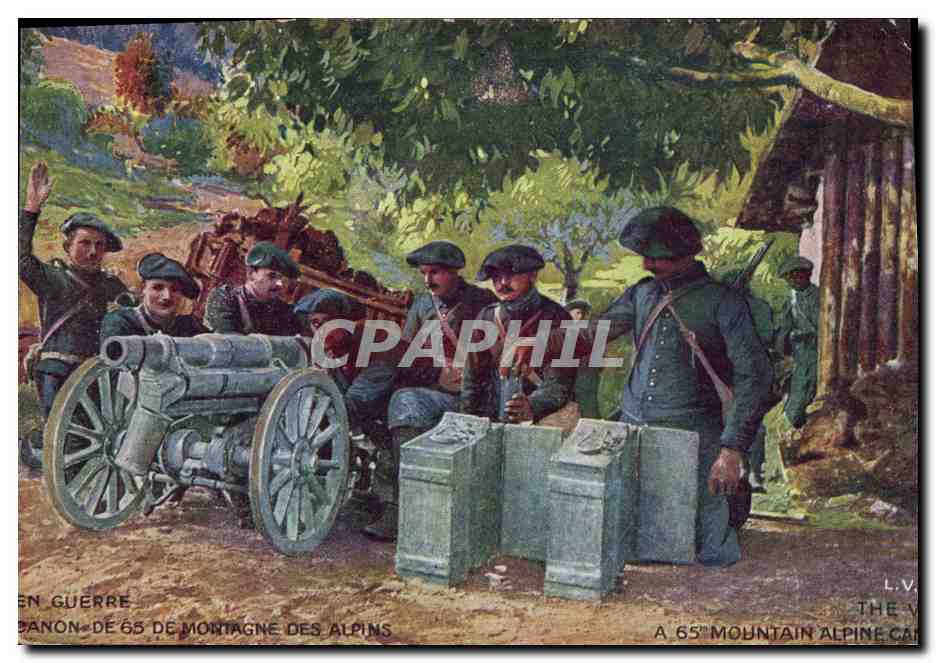 CPA Militaria Chasseurs alpins Canon de 65 de montagne des alpins
