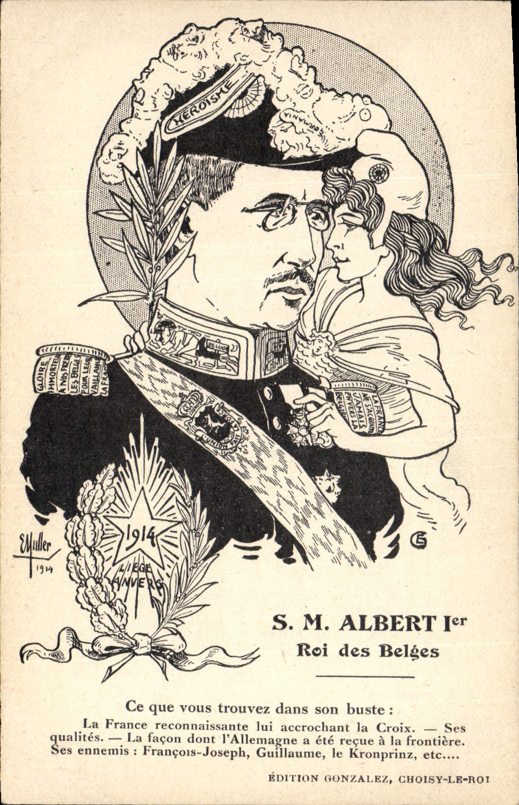 CPA Militaria SM Albert 1er Roi des Belges Marianne 