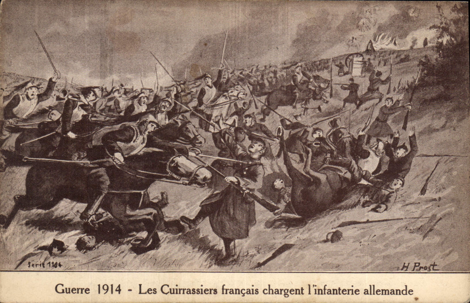 CPA Militaria Guerre 1914 Les cuirassiers francais chargent l'infanterie allemande 