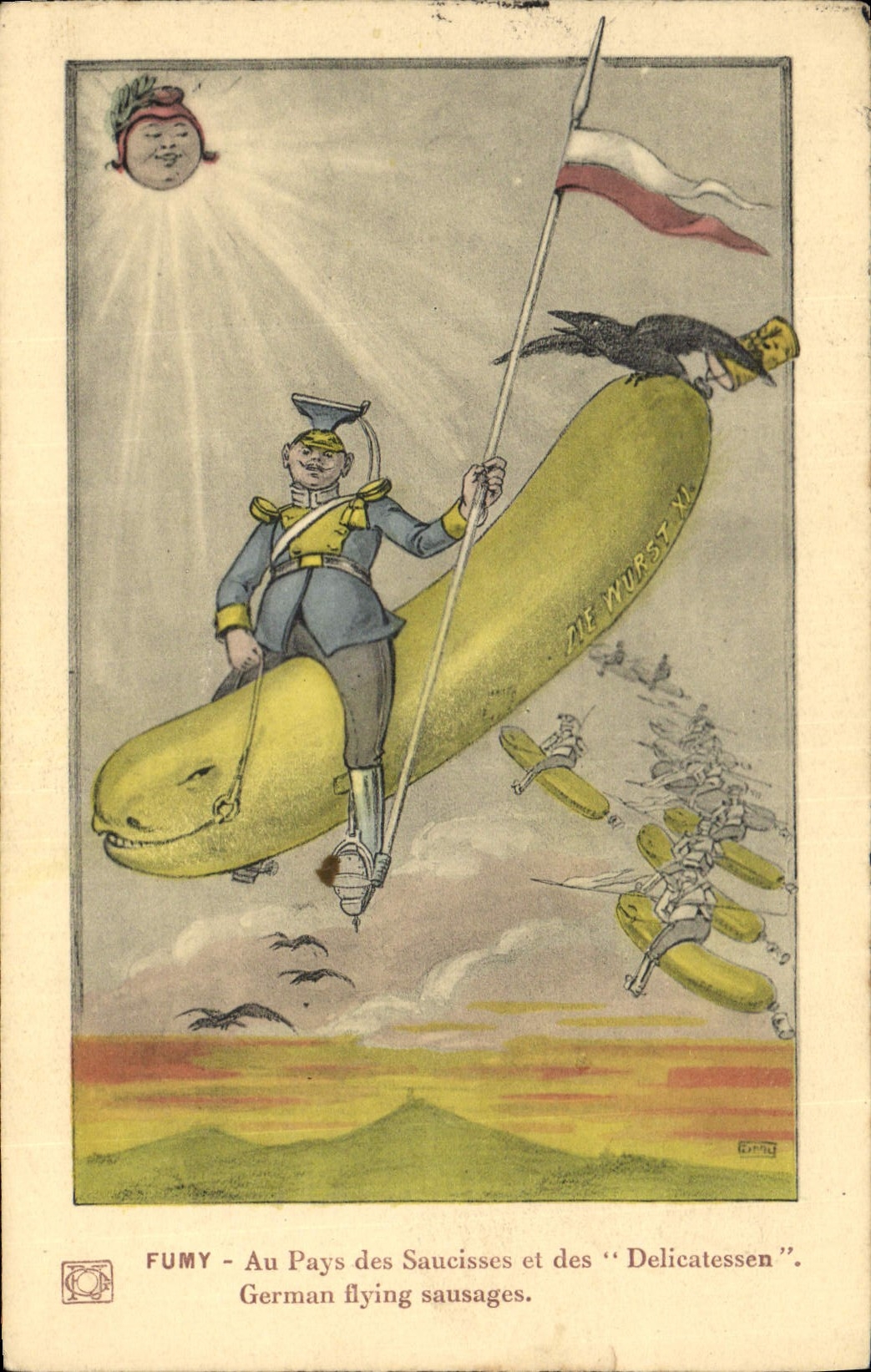 CPA Militaria Fumy Au pays des saucisses et des Delicatessen Saucisse Zeppelin Dirigeable 