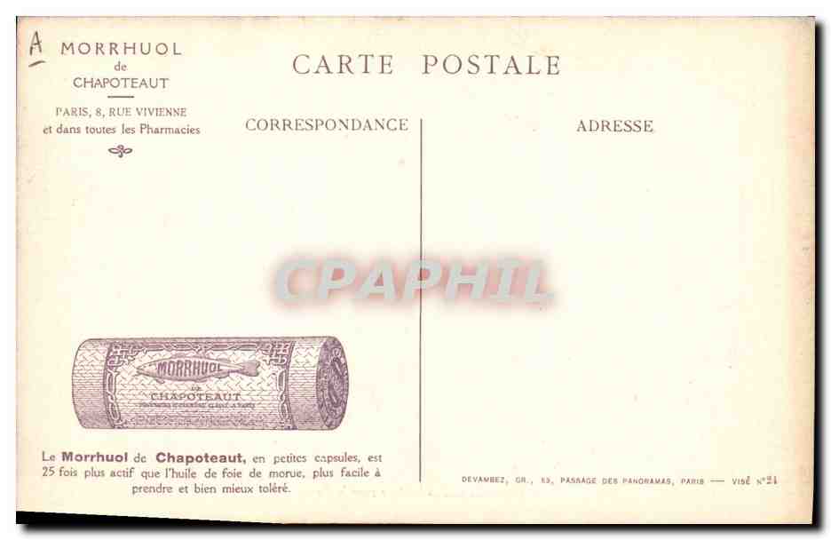 CPA Militaria Depart des soldats hindous pour le front Publicite Morrhuol de Chapoteaut Paris Rue Vivienne  — Verso
