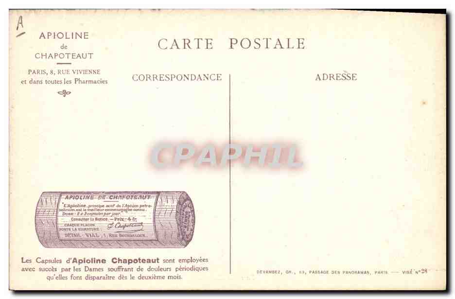 CPA Militaria En reconnaissance Publicite Apioline de Chapoteaut Paris Rue Vivienne  — Rückseite