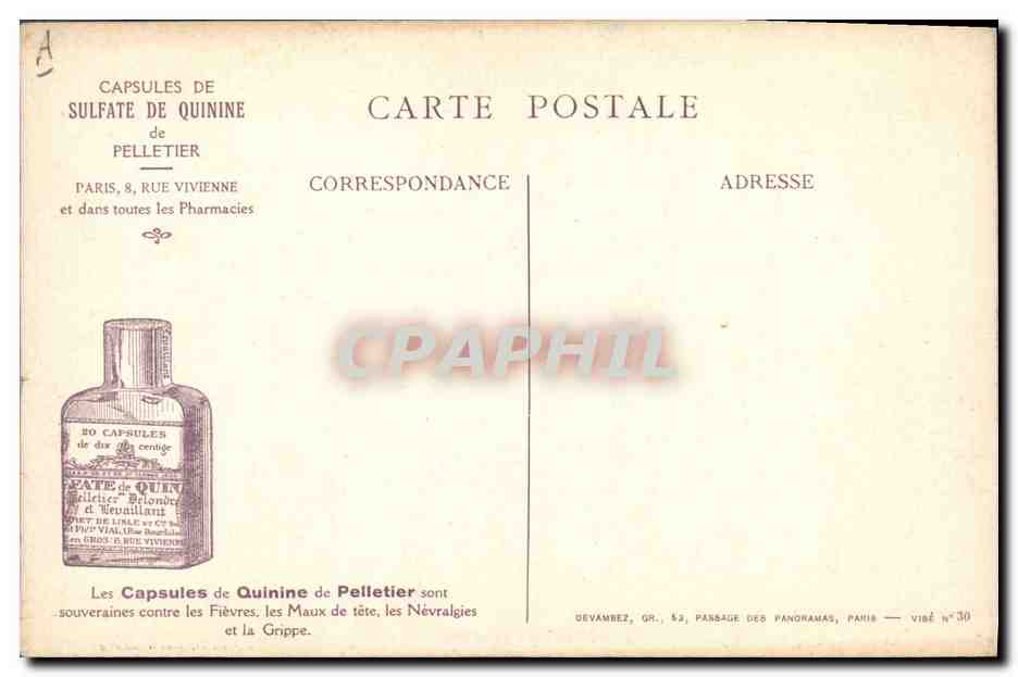 CPA Militaria Mitrailleuse en action Publicite Capsules de Sulfate de Quinine de Chapoteaut Paris Rue Vivienne  — Verso