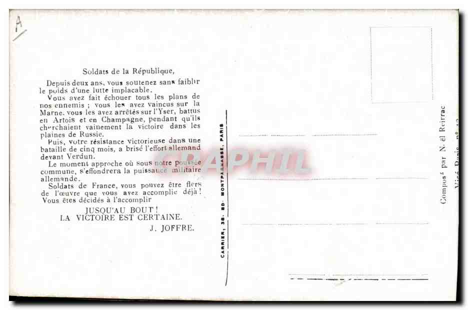 CPA Militaria Gloire a nos poilus Porte bonheur  — Rückseite