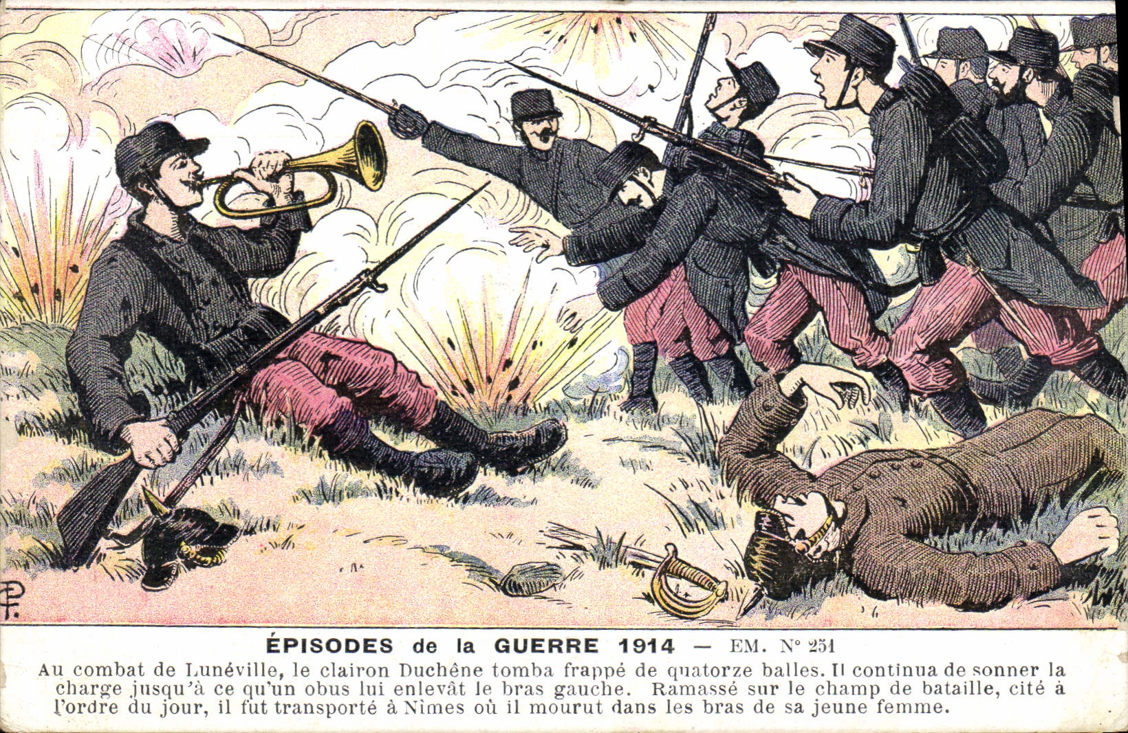 CPA Militaria Au combat de Luneville 