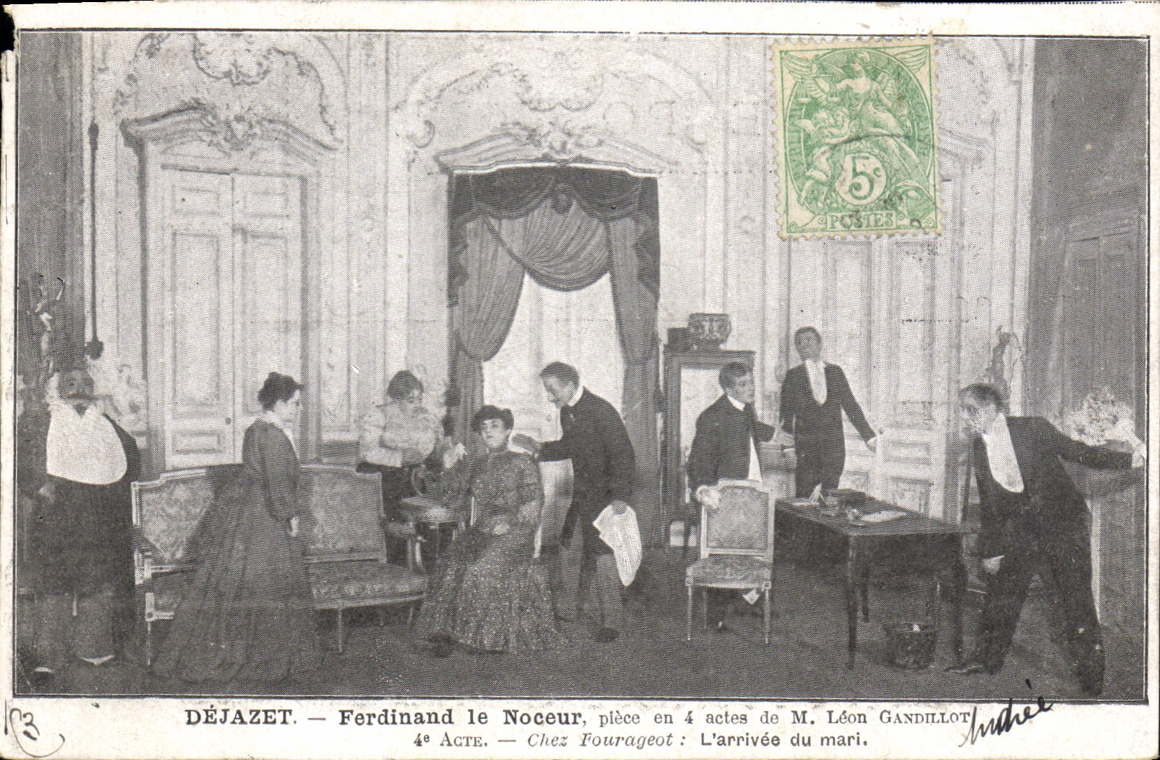 CPA Theatre Dejazet Ferdinand le Noceur Leon Gandillot Chez Fourageot L'arrivee du mari
