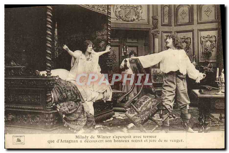 CPA Theatre Milady de Winter s'apercoit avec terreur que d'Artagnan a decouvert son honteux secret Mousquetaire 