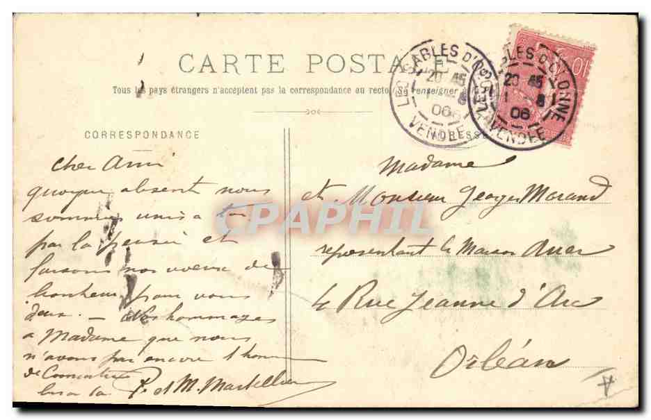 CPA Folklore Idylle Sablaise Ane mule — Verso