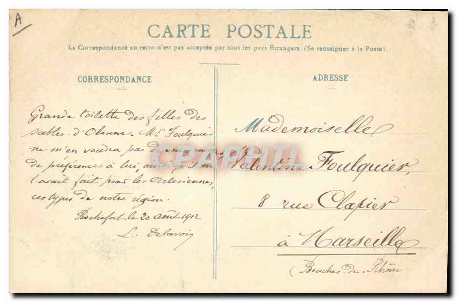 CPA Folklore Sablaise — Verso
