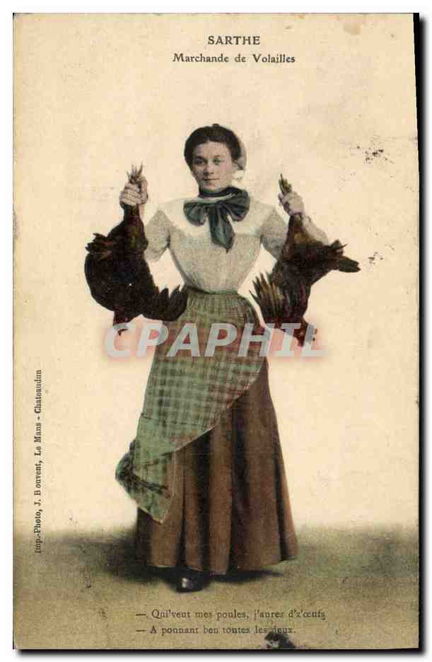 CPA Folklore Sarthe Marchande de volailles