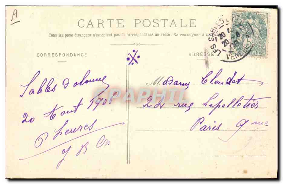 CPA Folklore Coquettes Sablaises — Verso