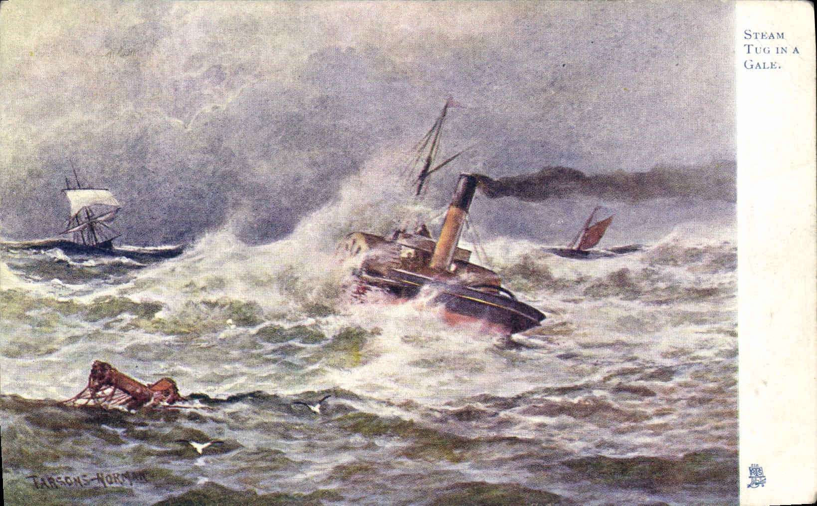 CPA Fantaisie Illustrateur Steam tug in a Gale Bateau