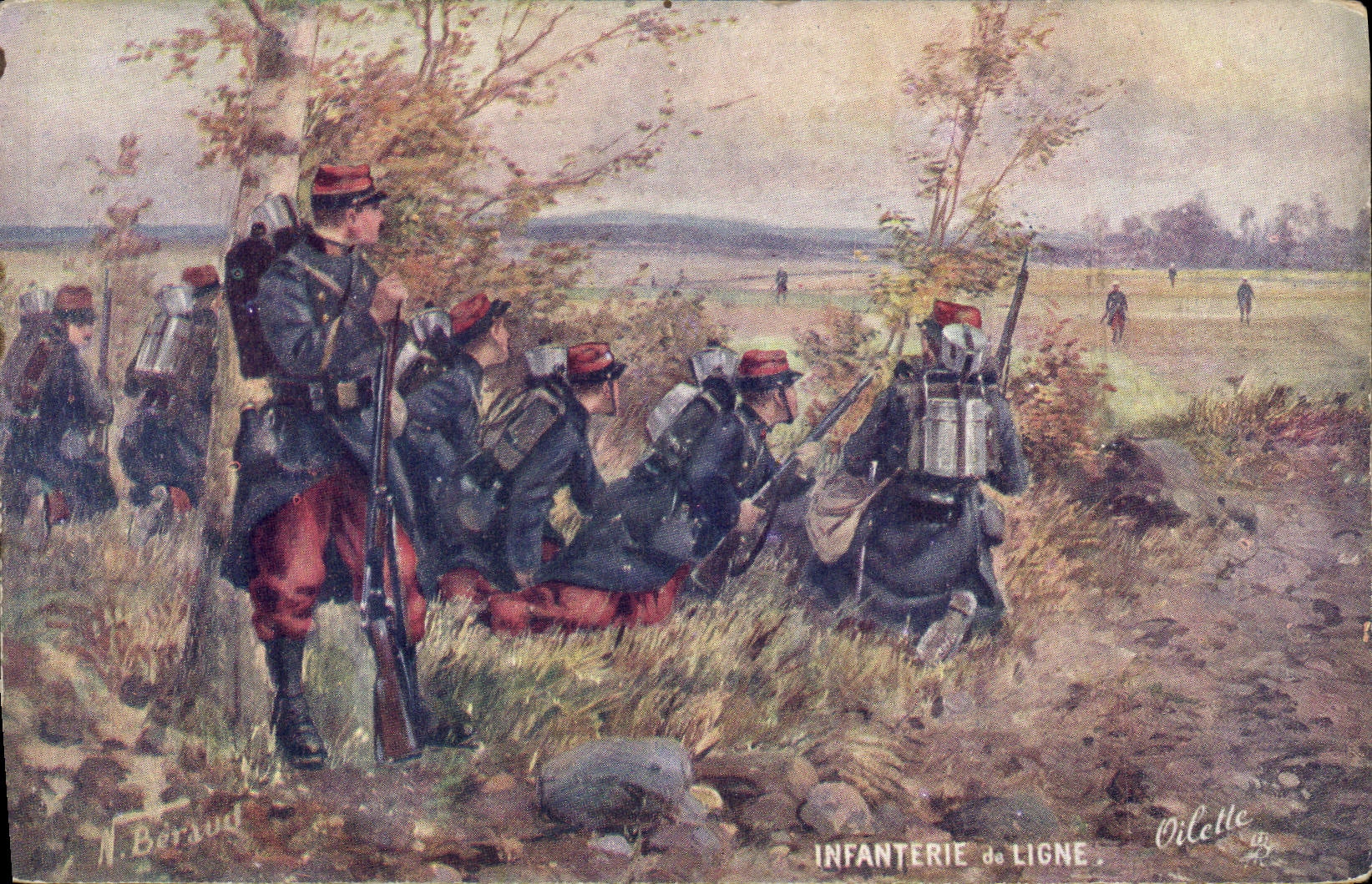 CPA Fantaisie Illustrateur Infanterie de ligne Militaria