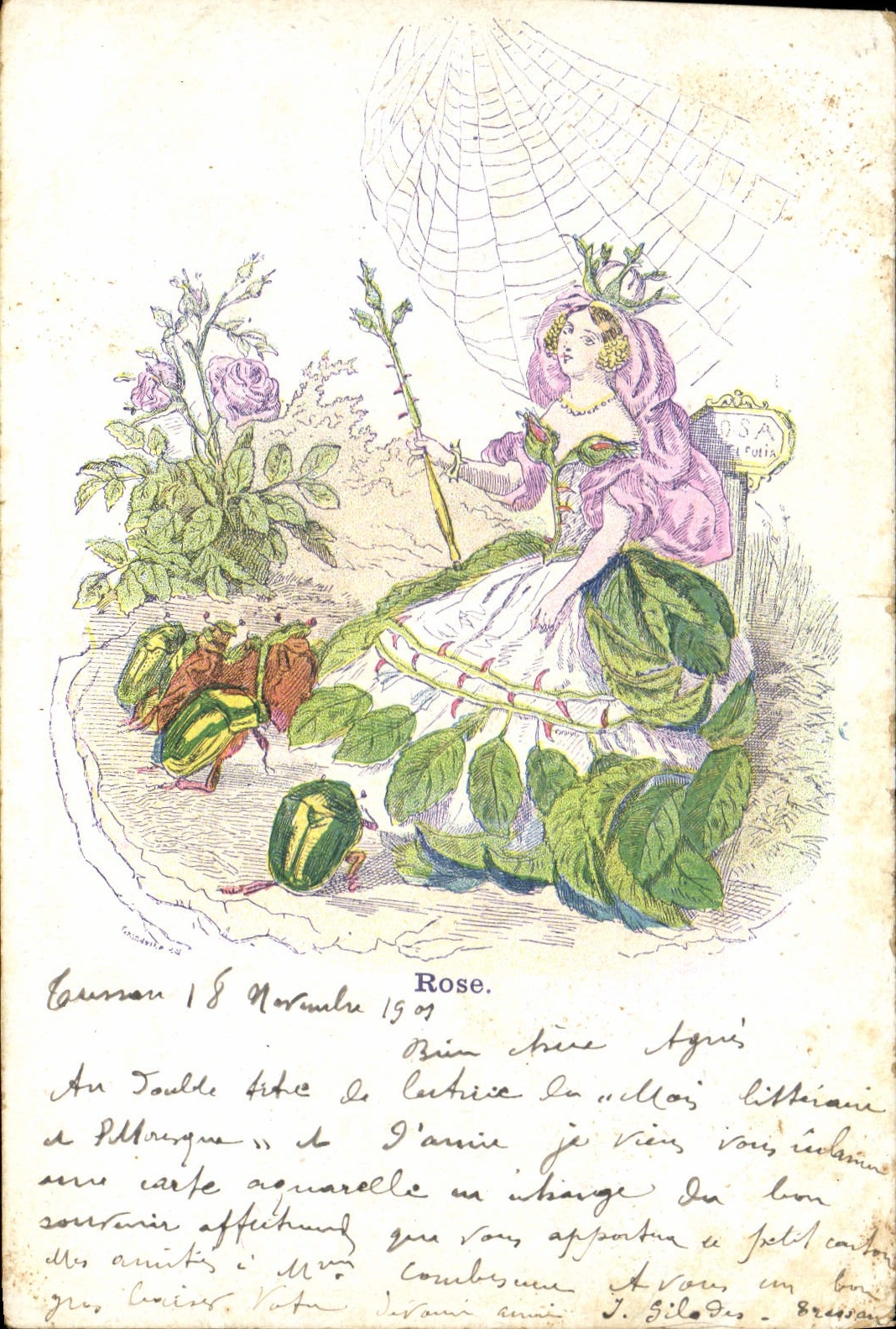 CPA Fantaisie Illustrateur Femme Toile d'araignee Insectes