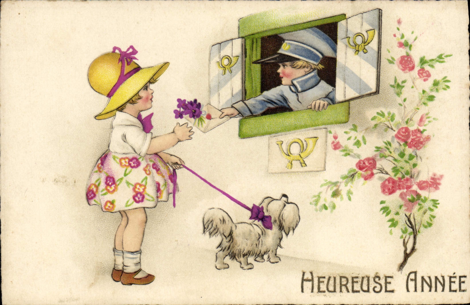 CPA Fantaisie Illustrateur Enfants Chien Postier Facteur