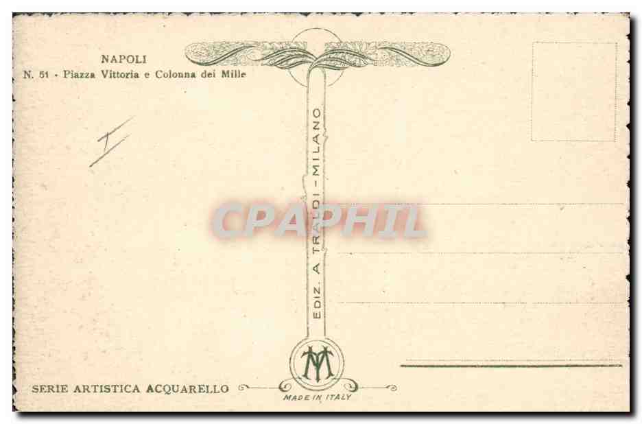 CPA Fantaisie Illustrateur Napoli Piazza Vittoria e Colonna dei Mille  — Rückseite