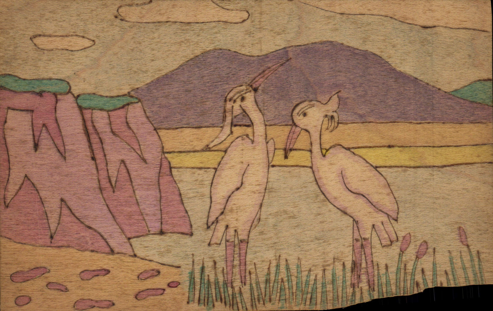 CPA Fantaisie Illustrateur Oiseaux (en bois)