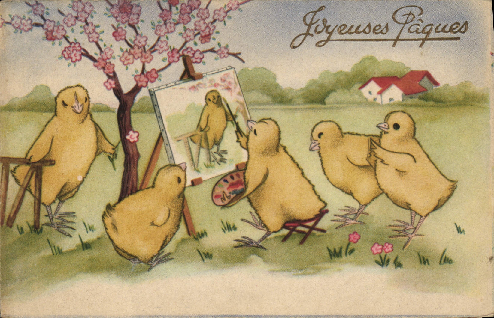 CPA Fantaisie Illustrateur Poussins Paques
