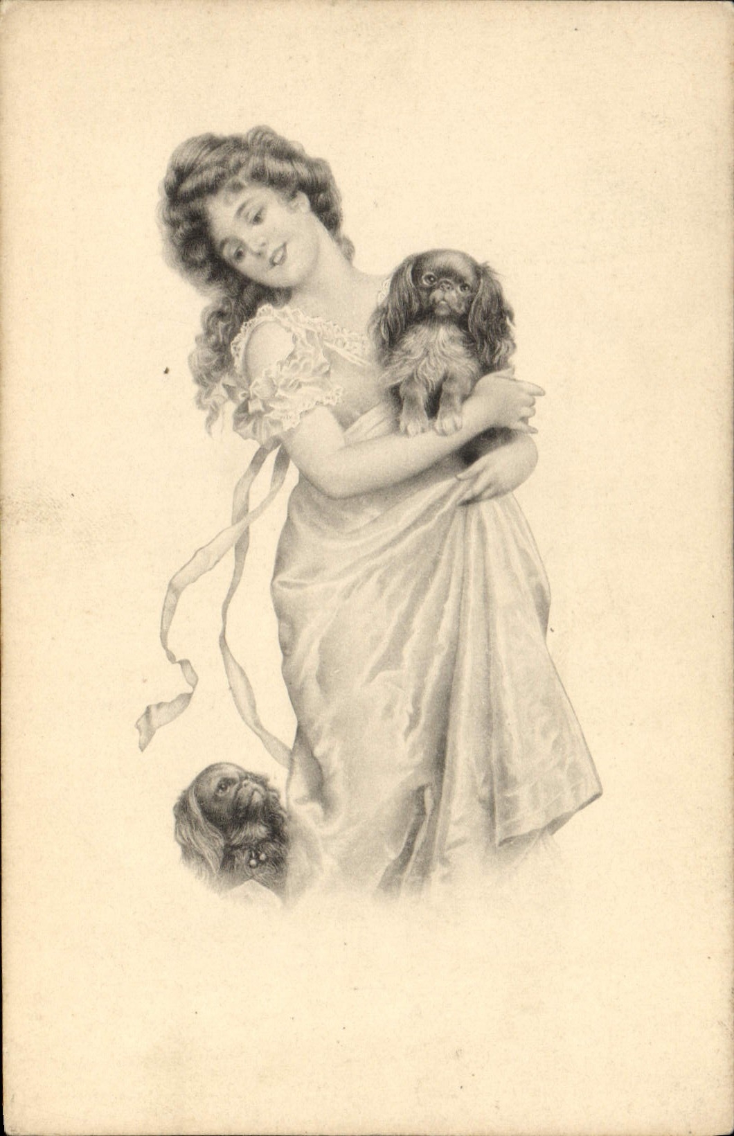 CPA Fantaisie Illustrateur Femme Chien Chiens